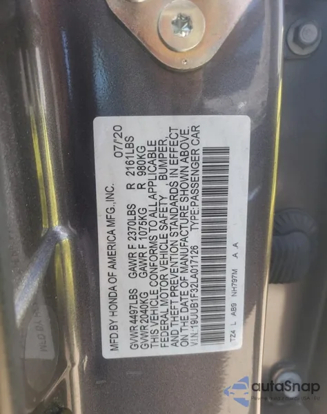 2020 Acura Tlx из США, поврежденный, VIN 19UUB1F32LA017126